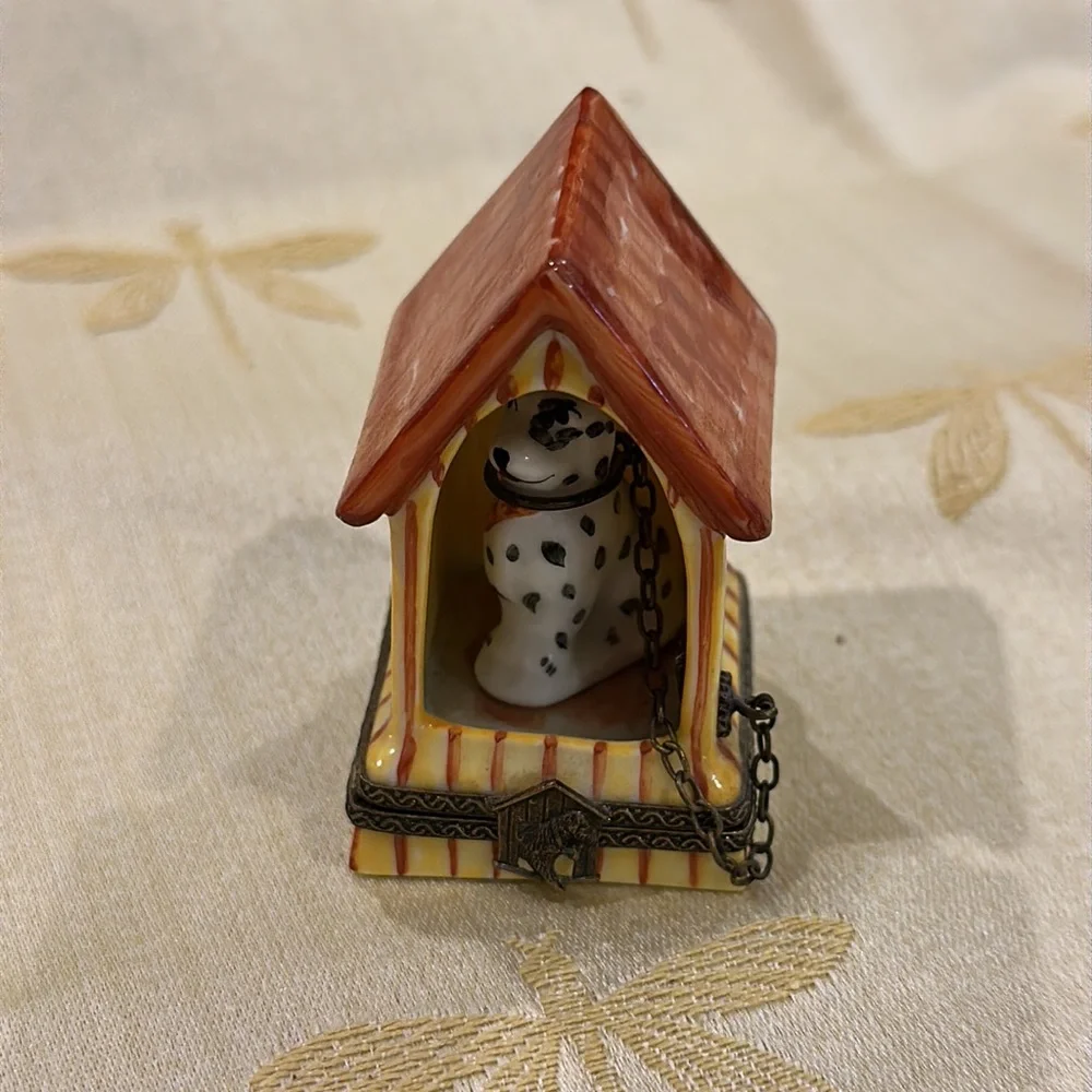 Limoges France Porcelain Dog Puppy Dalmation Doghouse Pierre Arguie Trinket Box. - Picture 2 of 11